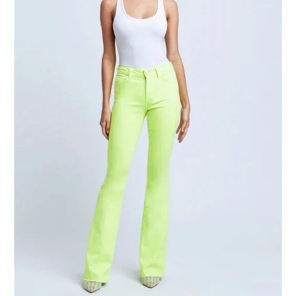 L'AGENCE Bell High Rise Raw Hem Flare Jeans Chartreuse Neon Size 23 - Picture 1 of 5
